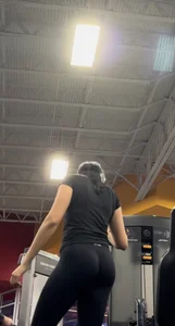 Black tight leggings with thong slightly showing (face pics included)