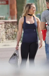 Thick fit blonde in leggings with a great ass and some cleavage