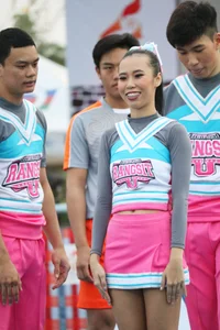Bunch of athletic Thai cheerleaders at a competition