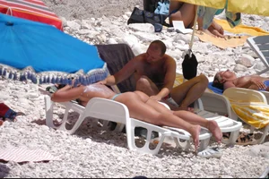 Nude girls on a beach in Hvar, Croatia