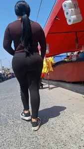 (OC) big butt thick short girl in black leggings VPL