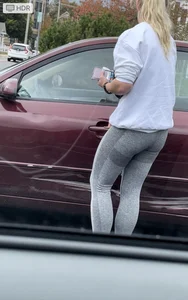 Blonde in Light Gray Leggings