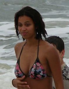 Sexy light skin black girl in a bikini with incredible body