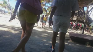 Milf in yellow shorts with vpl and a wedgie