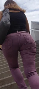 Black babe with a nice ass in tight jeans and vpl