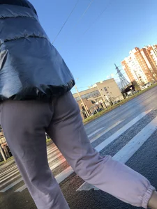 Booty in Pink Pants Crossing the Street