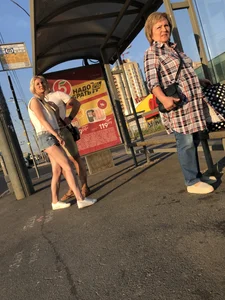 Blonde With Gorgeous Legs in Denim Shorts at the Bus Stop Creepshots Gallery
