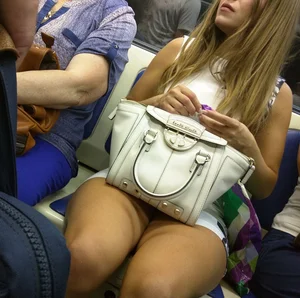 Hot Milf on Subway Platform and in the Train Dressed in Short Dress and Sandals