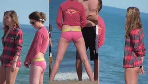 Two girls in bikinis with nice asses and one with a nice gap