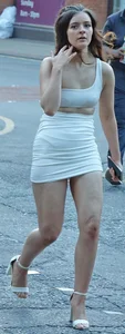 Cute teen in very short white dress w/ visible nips- busted