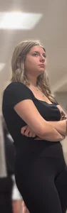 Cute petite blond wearing hot yoga pants
