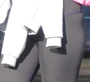 Blonde teen in black leggings, her sweater ruined my fun
