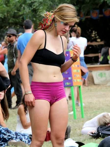Sexy ass girl showing cheeks, nipples and camel toe at the 2015 Oregon Country Fair and bonus see through nipples girl and camel toe