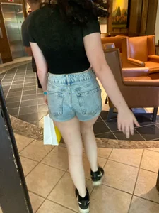 Candid Girl in Denim Shorts With Slim And Pale Legs Creepshot