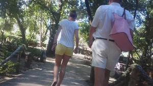 Milf in yellow shorts with vpl and a wedgie