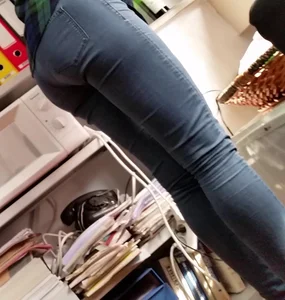 Sexy Fit Legs and Ass in Tight Blue Jeans Closeup Creepshot