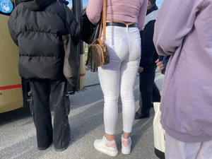 Hot German teen with fat ass in white skinny