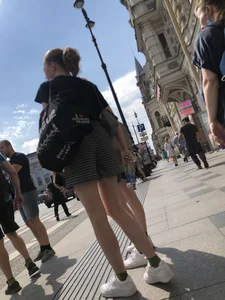 Two Teen Girls in Matching Shorts With Slim Legs on the Crosswalk Large Creepshots Gallery