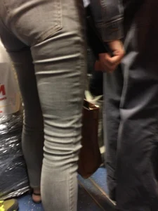 Booty in Grey Tight Jeans Subway Train Creepshot