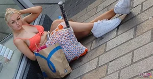 Busty chav blonde in revealing top and jean shorts! (OC) [CS4U]
