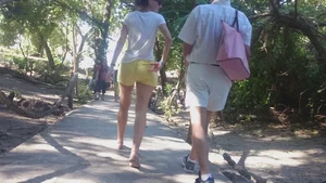 Milf in yellow shorts with vpl and a wedgie