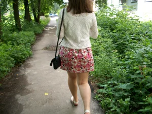 Legs of a Candid Stocky Legs in a Skirt on a Suburban Street Creepshot