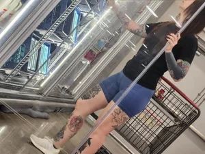 Out In The Wild 59 (tatted up bubble butt blue legging shorts)