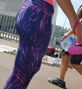 Girl in purple patterned leggings with a nice booty and vpl