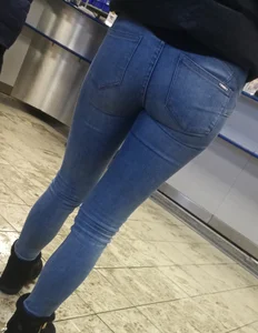 Chubby Ass in Tight Blue Jeans Closeup