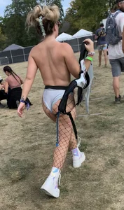 TOPLESS dirty RAVE SLUT with a phatty in fishnets, diamond studded titties