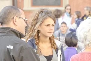 Pretty curly haired girl in tight leggings