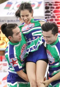 Bunch of athletic Thai cheerleaders at a competition