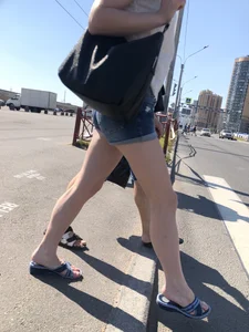 Hot Pale Legs in Denim Mini Shorts on the Crosswalk Street Creepshots Collection