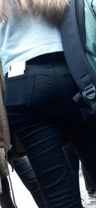 Candid Skinny Girl's Booty And Legs in Black Jeans Closeup