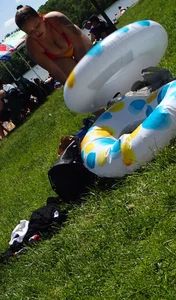 Thick girl with tattoos, big tits and a big booty in a little bikini