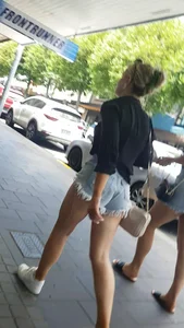 Hot Butt in Fringed Denim Shorts And Nice Legs Street Creepshots