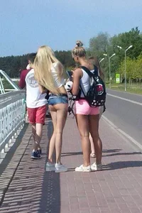 Skinny Blonde Teen in Mini-Shorts, Very Skinny Legs