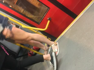 Thick girl in tight shorts with vpl on the bus