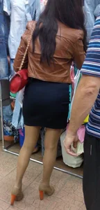 Hot legs in pantyhose and booty in skirt at the store creepshots
