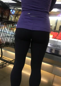 Big boobed brunette in leggings grocery shopping with a nice ass too