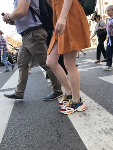 Cute Teen Girl in a Dress With Slim Legs Standing in the Subway Train, Then Crossing the Street Photo Gallery