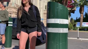Hottie in spandex booty shorts with a nice ass showing her cheeks and slight camel toe