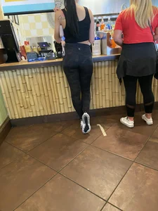 Sexy brunette with a nice ass in tight Lulus while getting food