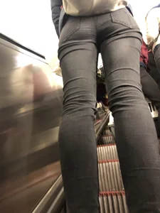 Lovely Flat Ass and Skinny Legs in Tight Black Jeans Subway Escalator Creepshot