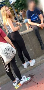 Cute VPL teen in tights on the street candid photos