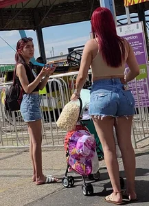 Lil cheeky latina in short shorts and sister with pokies!
