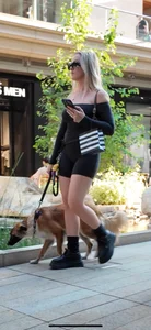 Blonde walking her dog