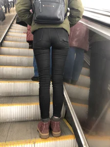 Cute Booty in Tight Jeans Subway Escalator Closeup