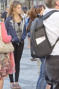 Pretty curly haired girl in tight leggings