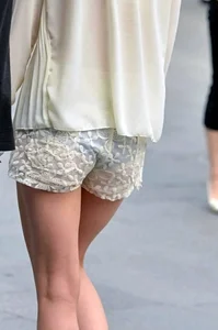 See-Through Blouse and Shorts Street Close-Up VPL